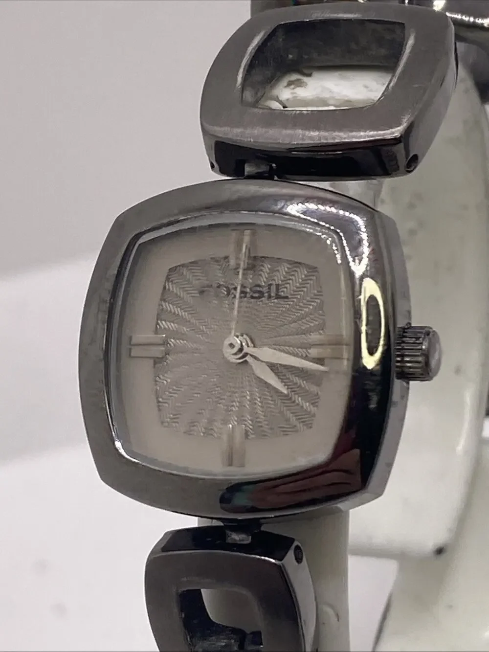 Fossil Womens Tank Style Watch Worn Crystal New Battery